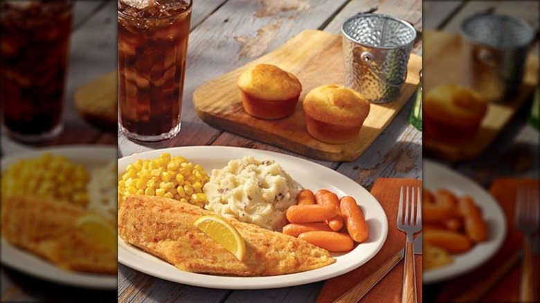 Cracker Barrel's Haddock Dinner with mashed potatoes and veggetables