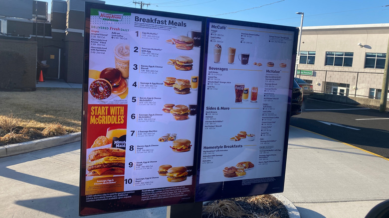 a visual display of the Mcdonald's breakfast menu in a drive-thru