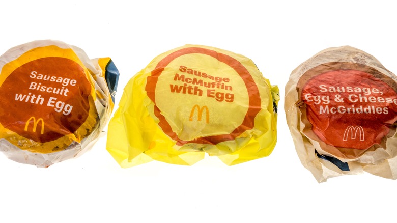 various Egg McMuffins in a row