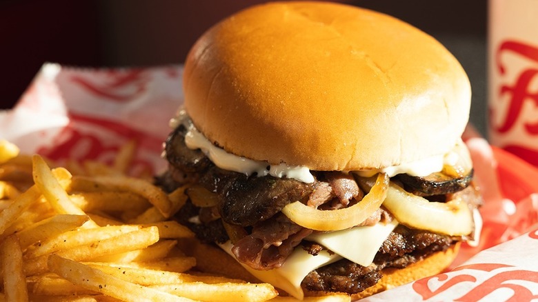 A steakburger and fries from Freddy's Frozen Custard & Steakburgers