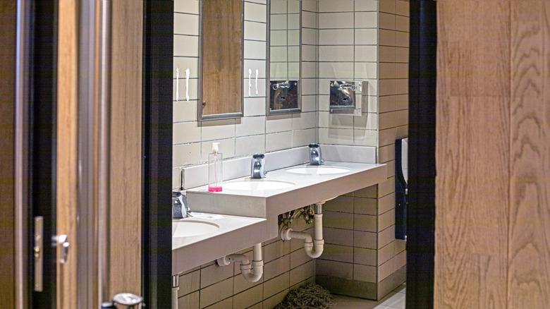 Bathroom sinks at a restaurant