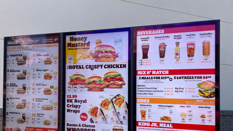 Drive-thru menu at a fast food chain