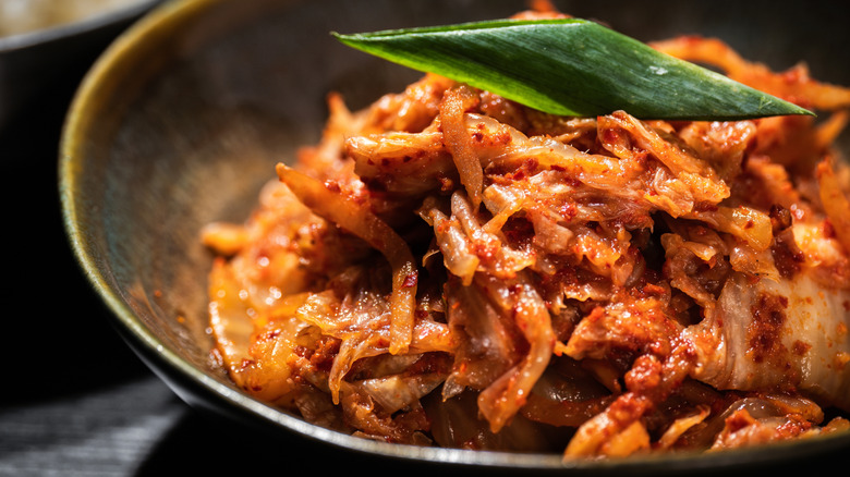 Close-up of a bowl of kimchi