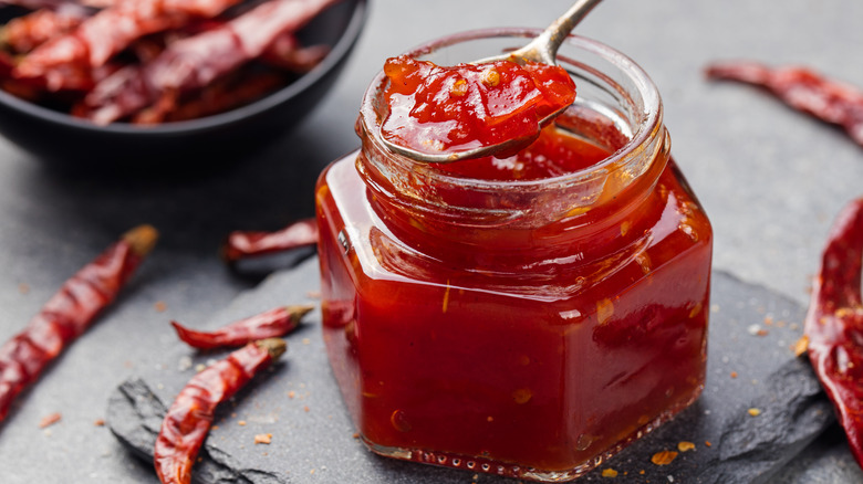 Jar of chili pepper jam
