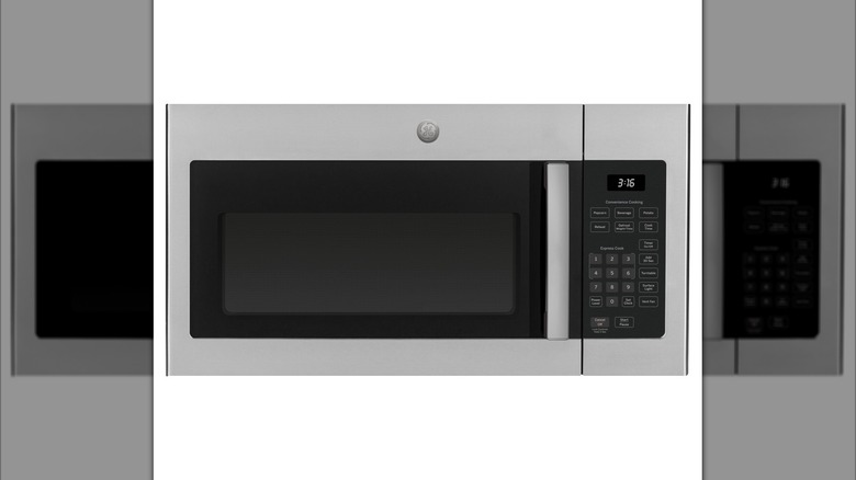 A sleek silver microwave