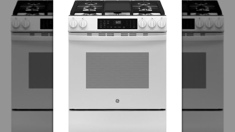 A white gas range with oven