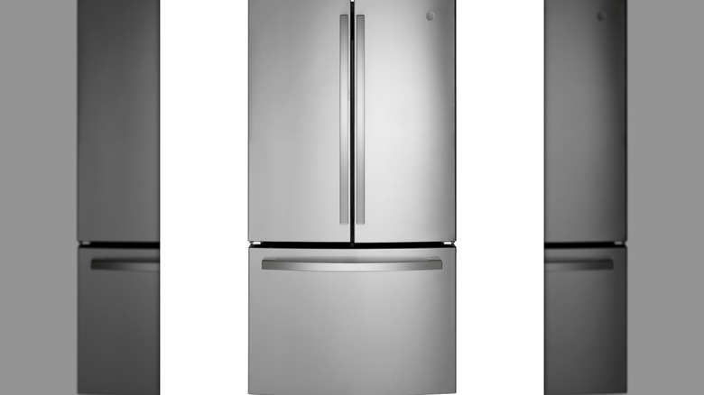 A three-door stainless steel fridge