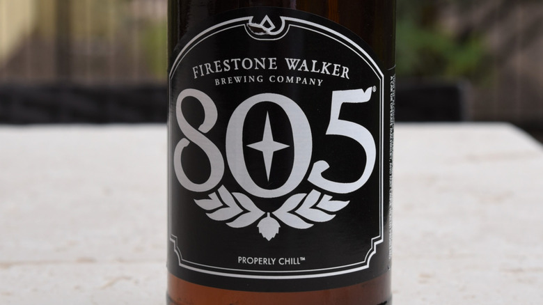 Close-up of the label on a bottle of Firestone Walker 805 American Blonde Ale