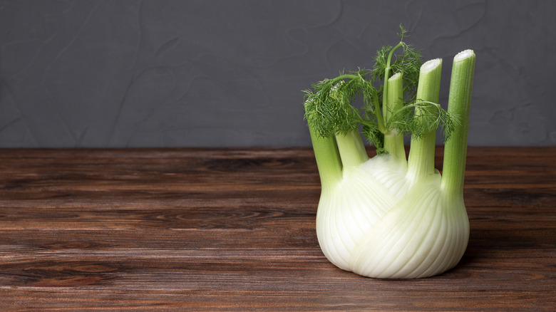 fennel bulb on wooden table