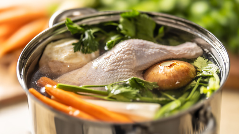 pot with chicken broth ingredients
