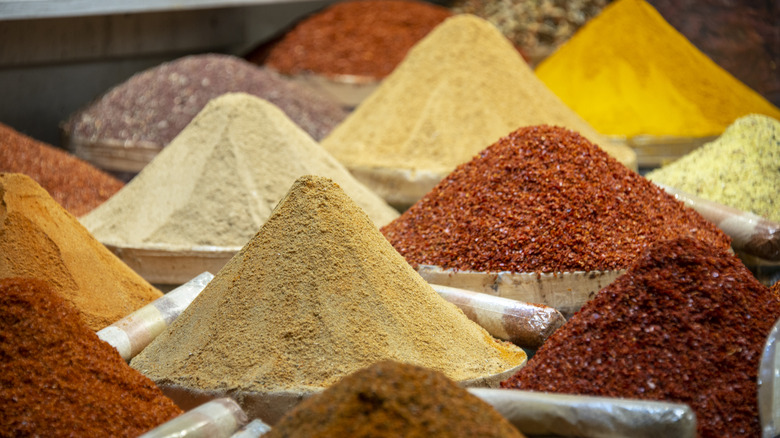 bowls of dried spices