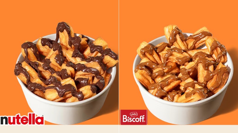 Side by side product photos of Baby Churros with Nutella and Lotus Biscoff from Burger King