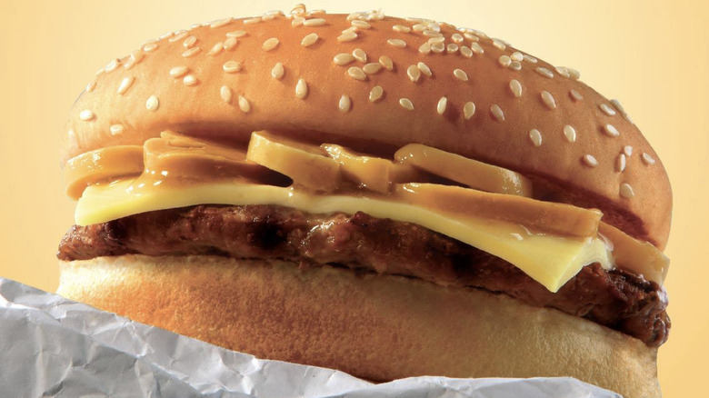 A close up of a Single Mushroom Swiss Burger from Burger King Malaysia