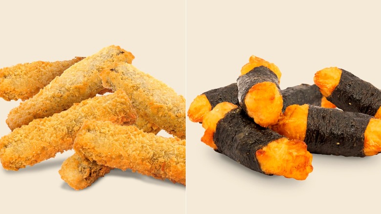 Side by side photos of the Seaweed Fish Sticks and Seaweed Chicken Rolls