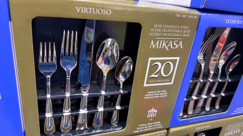 Mikasa stainless steel forks, spoons, and knife at Costco