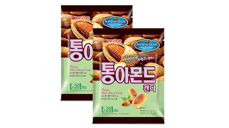 Two bags of caramel and almond candy