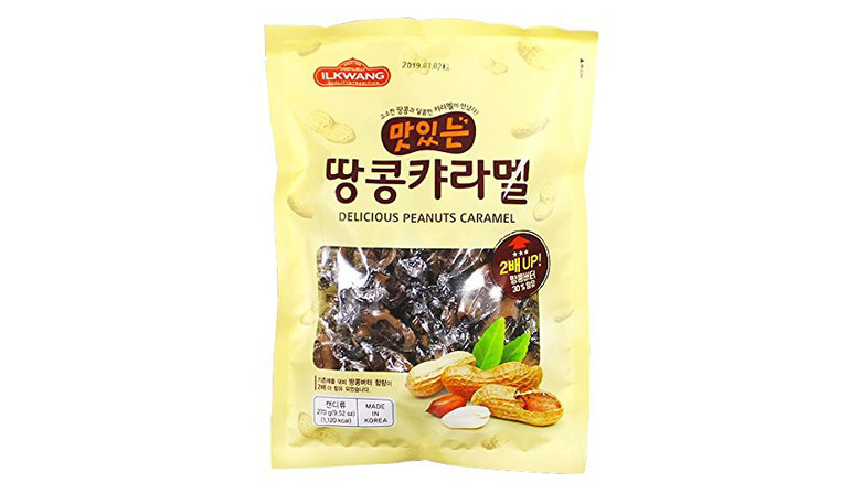 Yellow bag of Ilkwang peanut and caramel candy