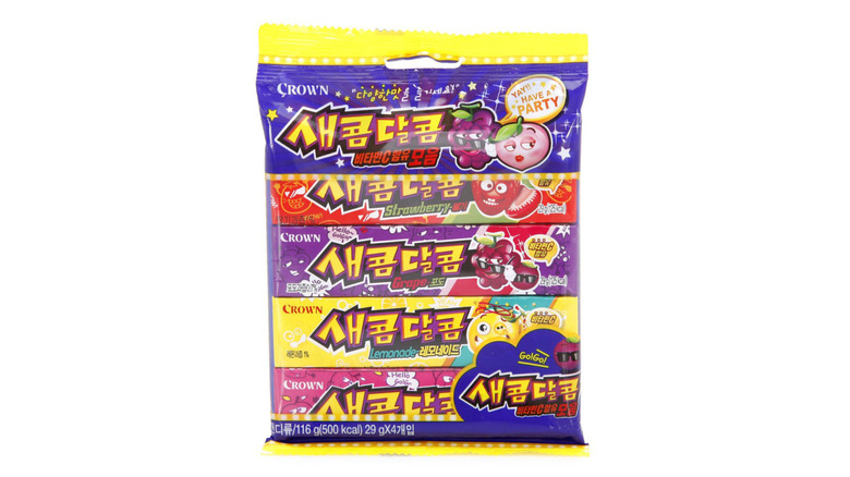 Colorful bags of chewy Crown Korean candy