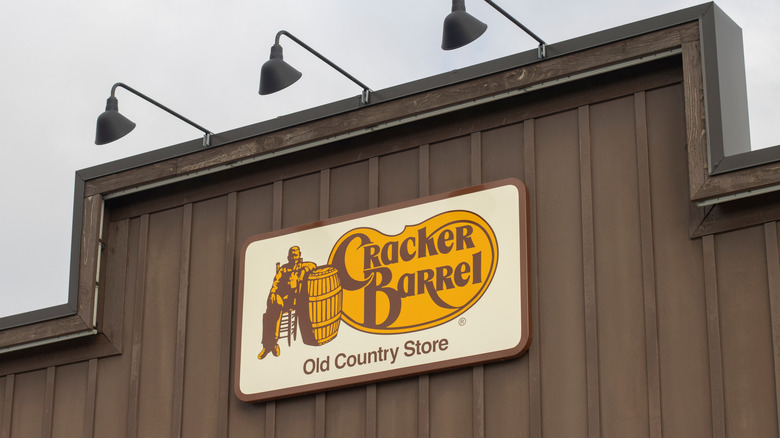 The Cracker Barrel sign at the top of the restaurant