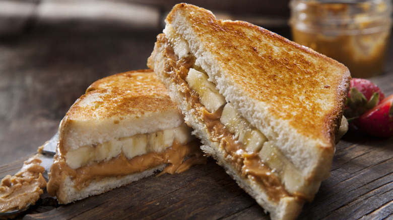 Banana and peanut butter on a sandwich