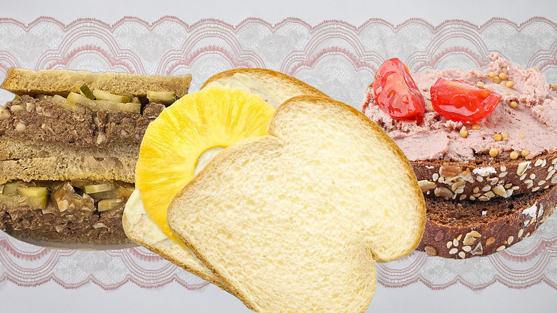 Three retro sandwiches on background