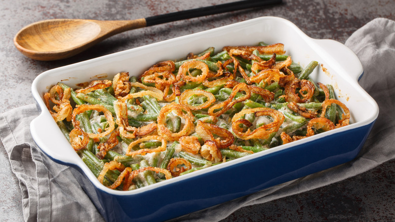 A green bean casserole on a counter