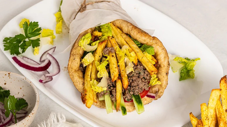 Gyro wraps with fries and herbs