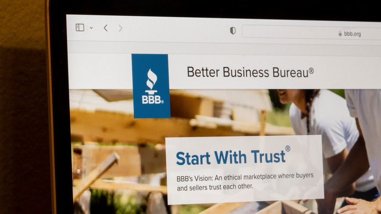 Homepage for the BBB on a laptop screen