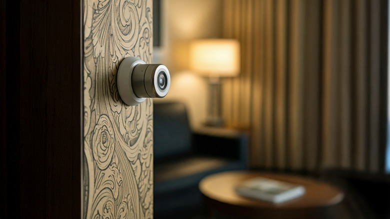 Hidden camera on the wall of a hotel room