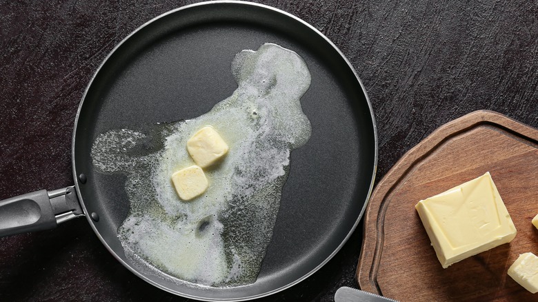 Butter melting in pan