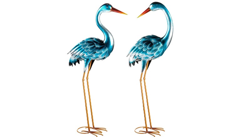 Pair of blue heron statues