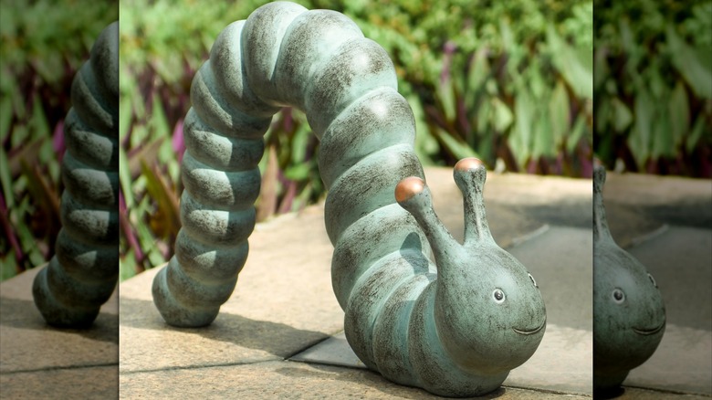 Green caterpillar sculpture