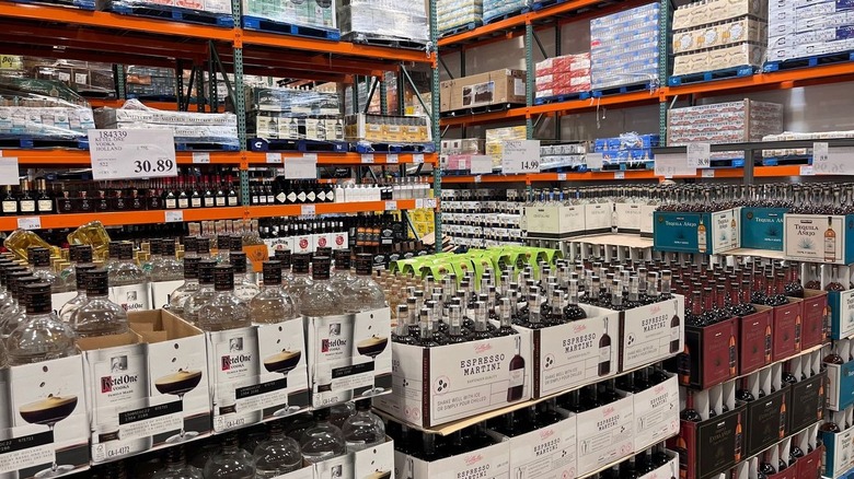Bottles of liquor and wine on display inside Costco