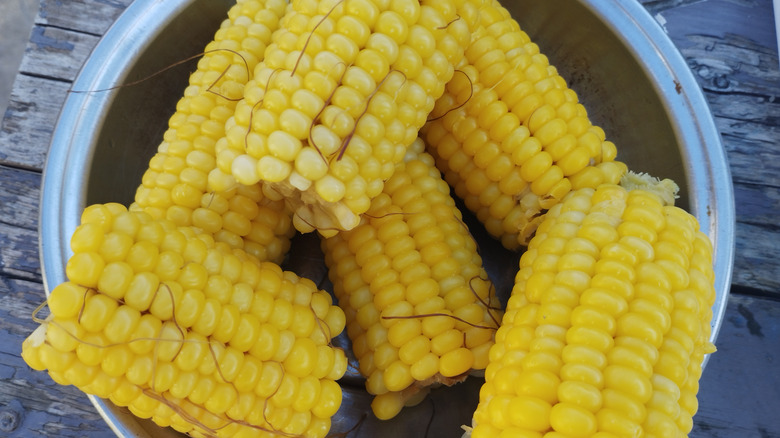 Pieces of boiled corn in a bowl