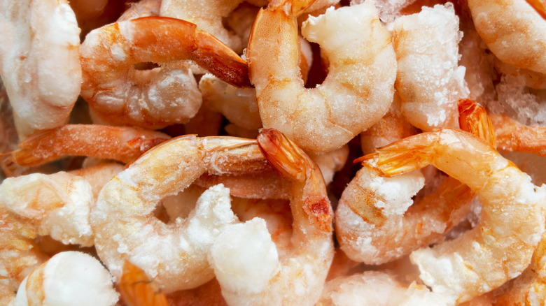 Frozen shrimp as background