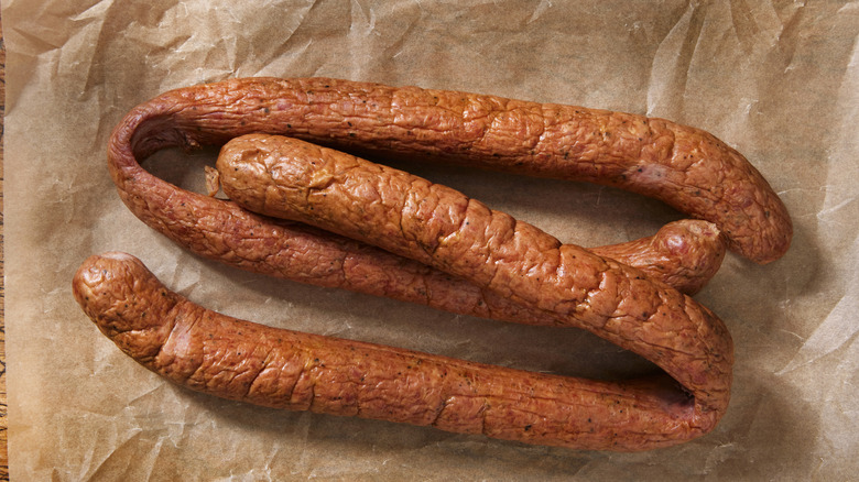 Sausage on butcher paper