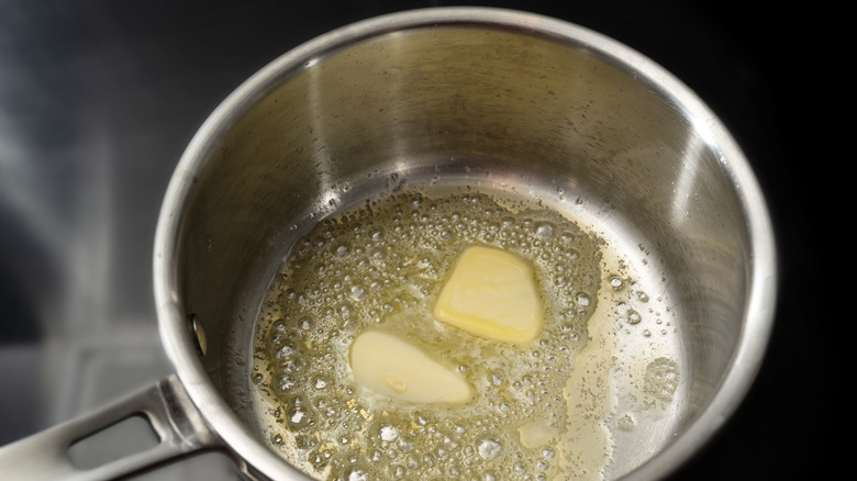 Melting butter in a stainless steel saucepan