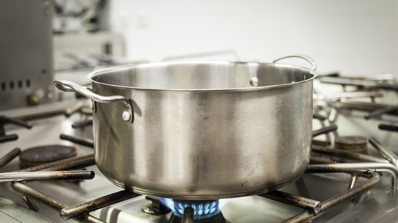 Stainless steel pot on the stove