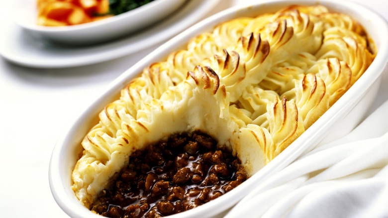 Close up of browned shepherd's pie