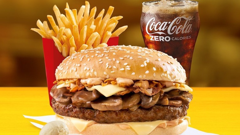 Big Tasty Mushroom burger with fries and a glass of Coke