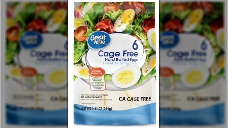 A bag of Great Value 6 Cage Free Hard Boiled Eggs