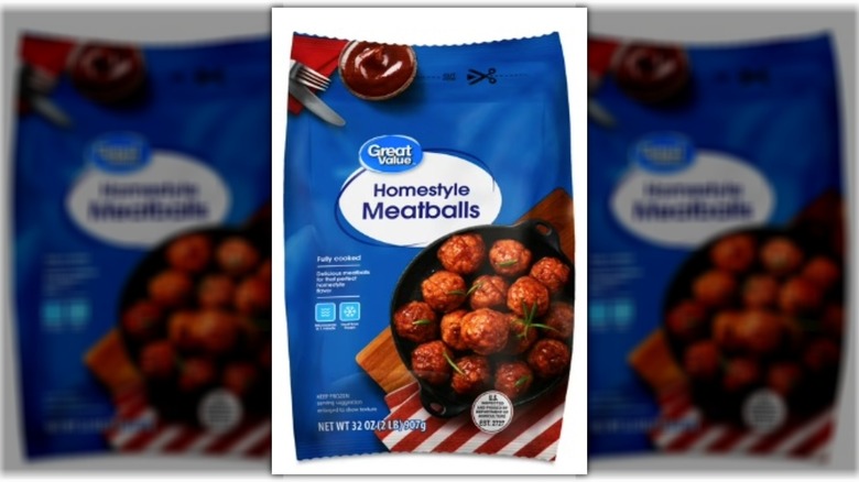Blue bag of Great Value Homestyle Meatballs