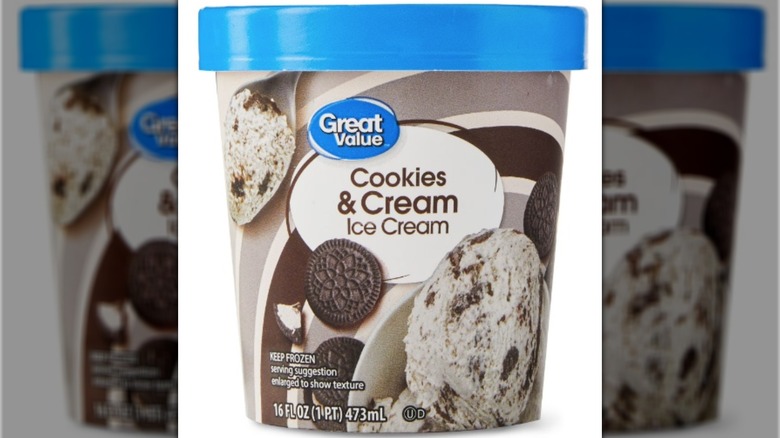 Pint container of Great Value Cookies & Cream Ice Cream