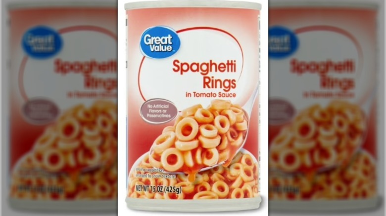 Can of Great Value Spaghetti Rings in Tomato Sauce