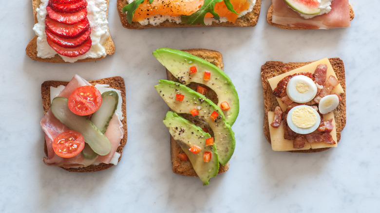 variety of sandwiches, some with fruit added