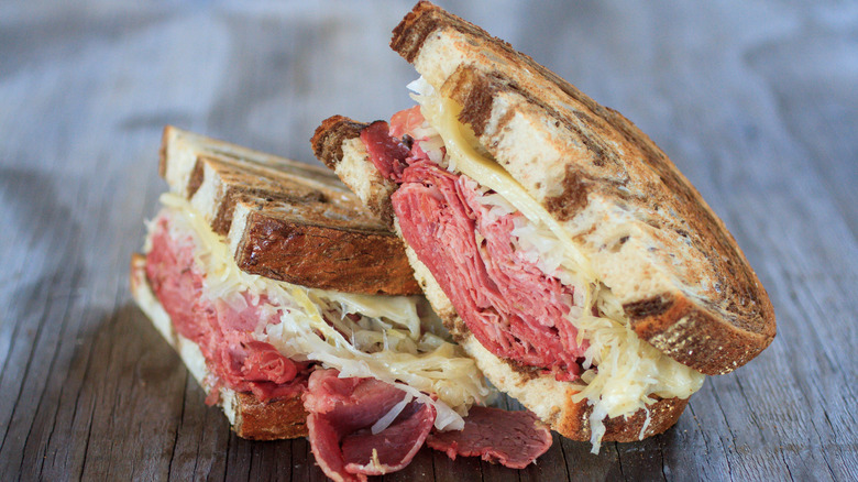 Reuben sandwich on marbled rye