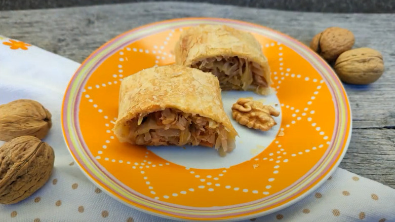 Sauerkraut strudel with walnuts
