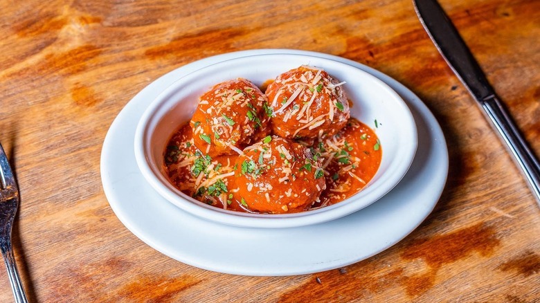 A bowl of meatballs on a table at Buddy V's Ristorante