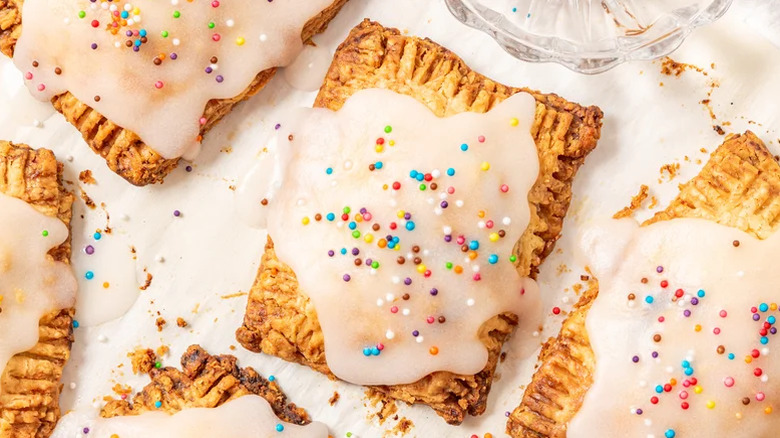 Blueberry cheesecake pop tarts with multi-colored sprinkles