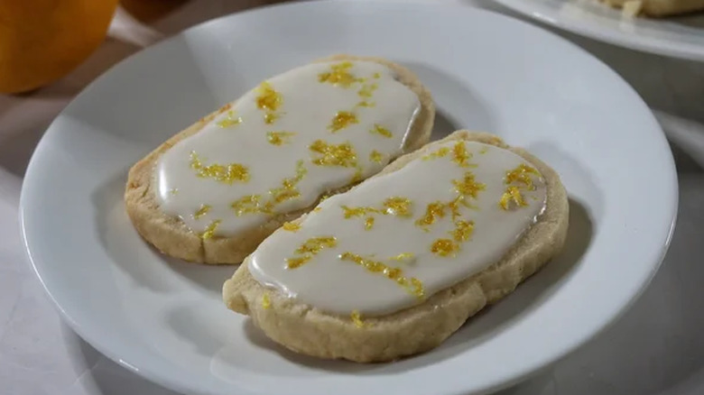 Lemon shortbread cookies on a white plate